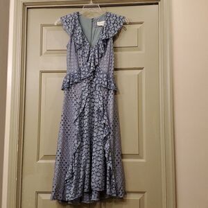 Blue Ruffle-Detail Women's Midi Dress